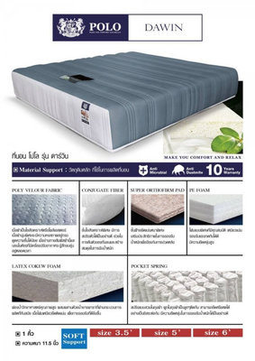 ที่นอนพ็อกเก็ตสปริง เสริมยาง LATEX COKEW - DAWIN
