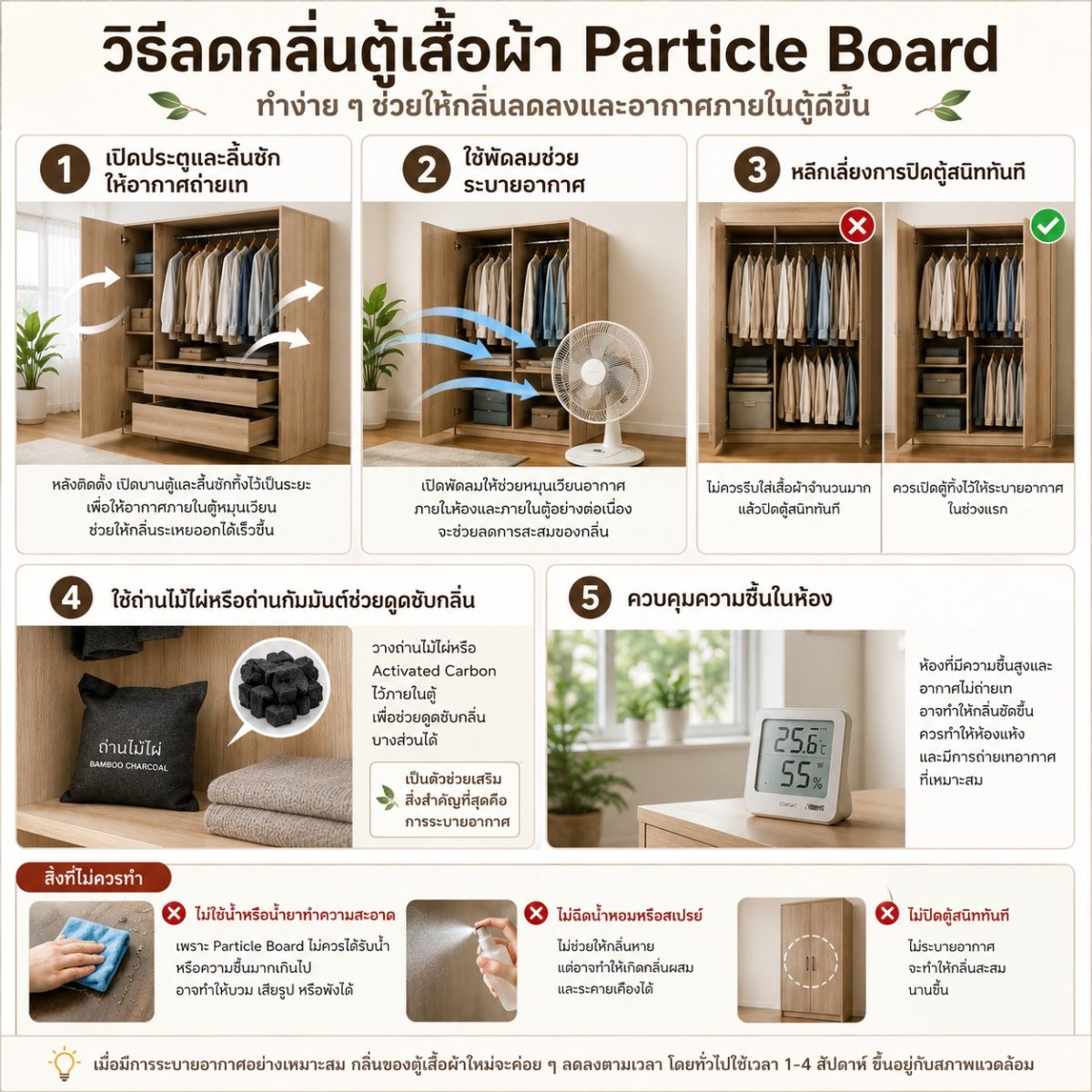 ทำไมตู้เสื้อผ้า Particle Board บางครั้งถึงมีกลิ่น? และวิธีแก้ไขที่ถูกต้อง